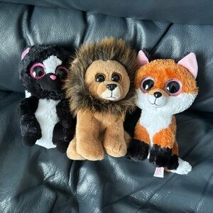 BUNDLE OF 3 TY Beanie Babies Fox Lion Skunk